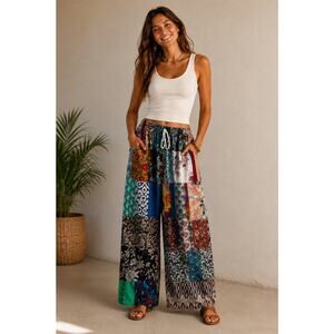 Ashley Taylor‎ Patchwork Floral Barrel Pants 100% Cotton Boho Festival Womens OS